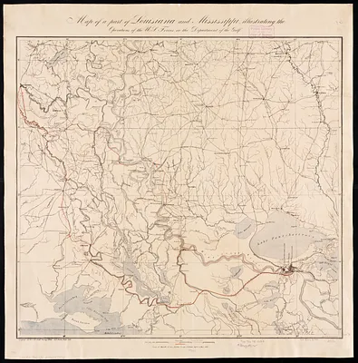 Map of a part of Louisiana and Mississippi, illustrating the operations of the U.S. Forces in the Department of the Gulf