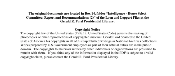 Intelligence - House Select Committee: Report and Recommendations (2)