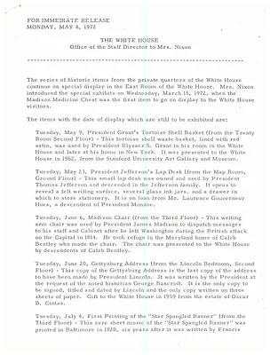 5/9/72 Description of Remaining Historic Items to be Displayed