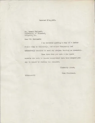 Letters Sent to Dr. Herman Schlundt, October 27, 1930