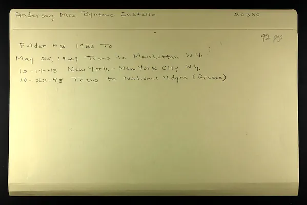 Anderson, Mrs. Byrtene Castello [Folder 2/2]