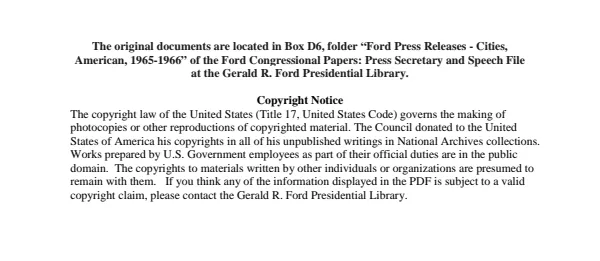 Ford Press Releases - Cities, American, 1965-1966