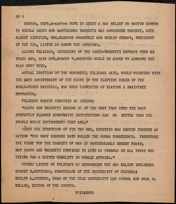 [Associated Press] press release, Boston, Mass., September 6, [1947]