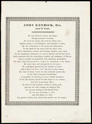 Epitaph for John Kenrick, Esq, by Lydia Maria Child, [1833]