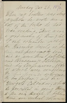 Elizabeth Hawthorne autograph letter signed to James Thomas Fields, [Salem], 26 December 1870
