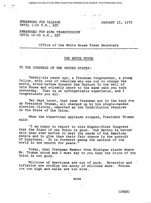 State of the Union text [Ford Speech or Statement]