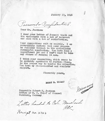Correspondence Between President Harry S. Truman and Justice Robert Jackson