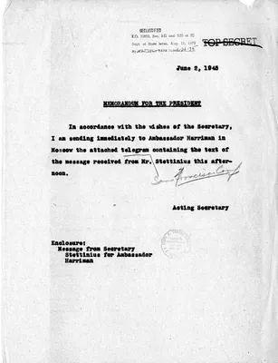 Memorandum from Acting Secretary of State Joseph Grew to President Harry S. Truman