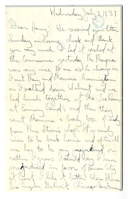Letter from Mary Jane Truman to Harry S. Truman