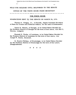 Nominations Sent to the Senate on March 26, 1975 [Position Appointments and Resignations]