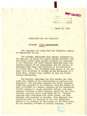 Memorandum from Acting Secretary of State Joseph Grew to President Harry S. Truman