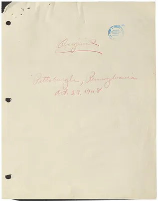 Reading Copy of Speech by President Harry S. Truman at Pittsburgh, Pennsylvania
