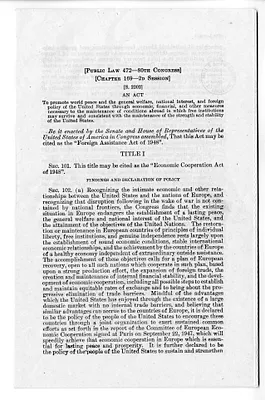 Public Law 472 - 80th Congress, The Economic Cooperation Act of 1948