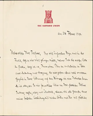 Drechsler, Robert Walter, fl. 1913 autograph letter signed to Hugo Münsterberg, Concord, Mass., 28 February 1910