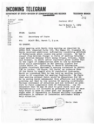 Telegram from Lewis Douglas to Secrertary of State Dean Acheson