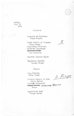White House Luncheon and Dinner Menu