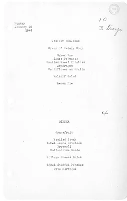 White House Luncheon and Dinner Menu