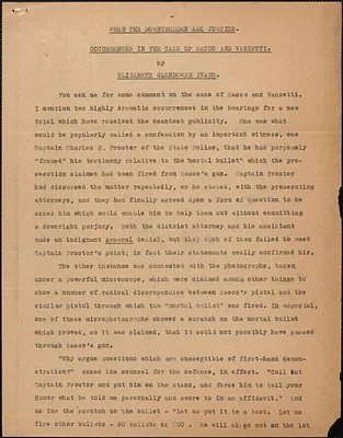 Elizabeth Glendower Evans typed document, [Boston, Mass., 1924?]: When the downtrodden ask justice. Occurrences in the case of Sacco and Vanzetti