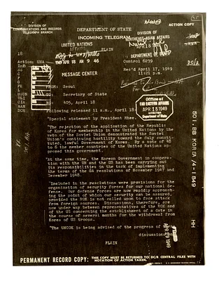Telegram from John Muccio to Secretary of State George Marshall