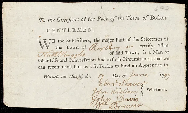 Mary Smith indentured to apprentice with Nathaniel Ruggles of Roxbury, 13 April 1799