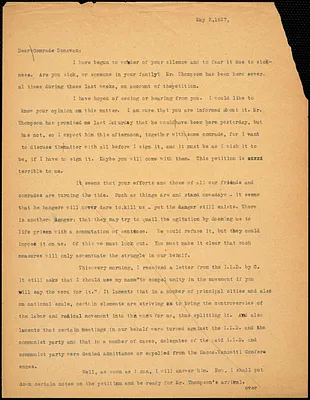 Bartolomeo Vanzetti typed letter (copy) to Mary Donovan, [Dedham], 3 May 1927