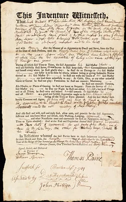 Asa Loper indentured to apprentice with Thomas Paine of Boston, 7 September 1749