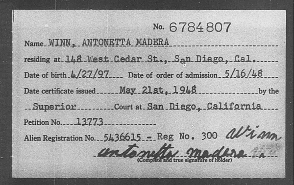 Winn, Antonetta Madera - 1948