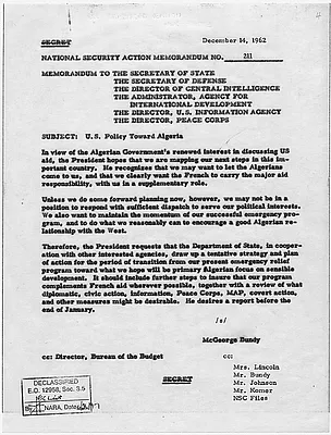 National Security Action Memorandum No. 211 U.S. Policy Toward Algeria
