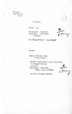 White House Luncheon and Dinner Menu