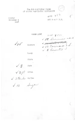 Shopping List for Tea for Columbian Women of George Washington University