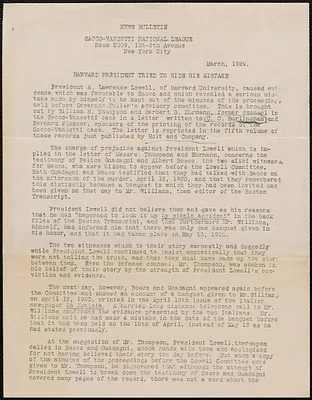 Sacco-Vanzetti National League news bulletin, New York, N. Y., March, 1929