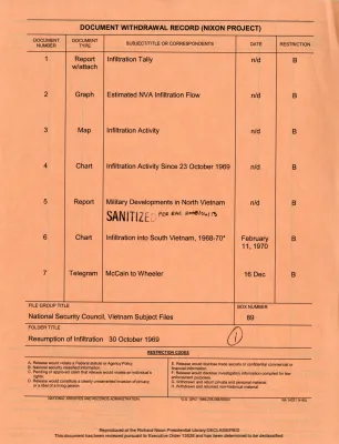 Resumption of Infiltration 30 October 1969