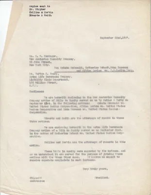 Letters Sent to G.W. Pesinger, Burton E. Emory, September 22, 1927