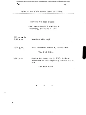 President's Schedule, Thursday, February 5, 1976