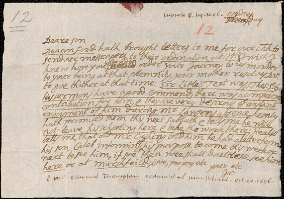 Letter from John Cotton to Rowland Cotton, Sandwich, 1696 September 30