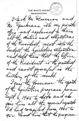 Longhand Note of President Harry S. Truman