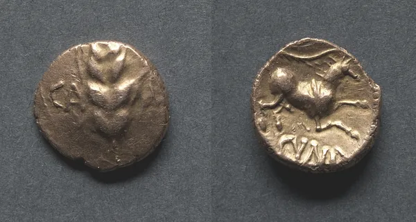 Cunobeline Quarter Stater: Corn (obverse); Horse and Branch (reverse)