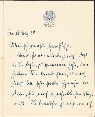 Bernstorff, Johann Heinrich, Graf von, 1862-1939 autograph letter signed to Hugo Münsterberg, New York, 19 March 1910