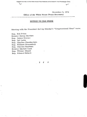 Participants in Meeting with the President during Monday's "Congressional Hour" [Meeting Attendee List]