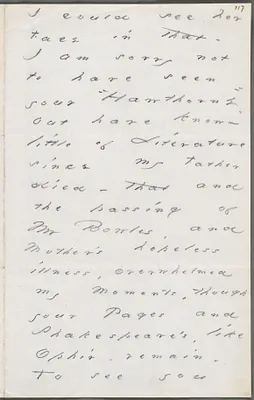 Emily Dickinson, Amherst, Mass., autograph letter fragment to Thomas Wentworth Higginson, February 1879