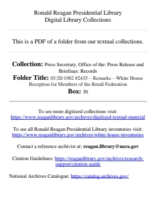 05/20/1982 #2435 – Remarks – White House Reception for Members of the Retail Federation