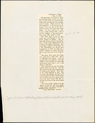 Bartolomeo Vanzetti printed letter to Elizabeth Glendower Evans, Charlestown, 2 December 1921