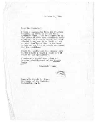 Correspondence Between President Harry S. Truman and Secretary of the Interior Harold Ickes