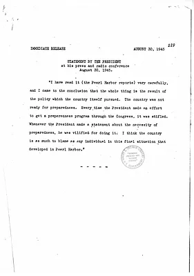 White House Press Release, Statement by President Harry S. Truman at His Press and Radio Conference, with Related Material
