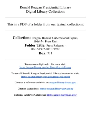 Press Releases - 08/16/1972-08/31/1972