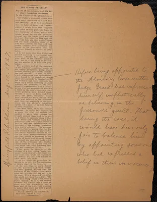Alice Stone Blackwell printed letter to Editor, [Springfield Republican, Boston, Mass.?], August 8, 1927
