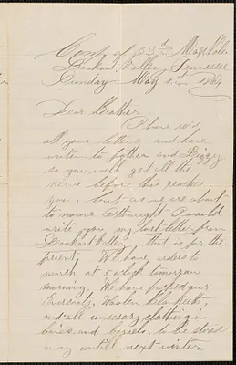 Letter from William Jubb, Lookout Valley, Tennessee, to Jabez Jubb, West Chelmsford, Mass., May 1, 1864