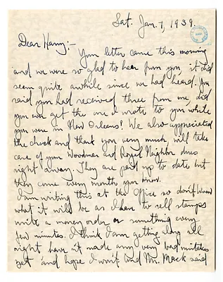 Letter from Mary Jane Truman to Harry S. Truman