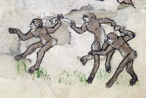 Leaf from Psalter-Hours: Apes Dancing to Ring-around-a-Rosy