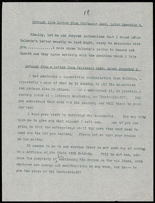 Judd, Charles Hubbard, 1873-1946 typed extracts from two letters, 5 December